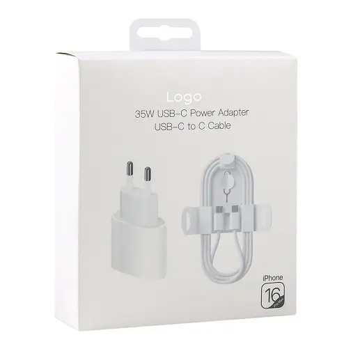 Мережевий зарядний пристрій адаптер і кабель FoxConn 16 PRO USB-C 35W + кабель C to C набір білий - фото 2