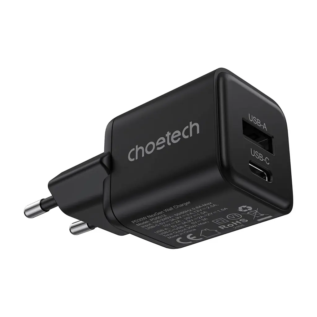 Зарядное устройство для Choetech 1xUSB-C PD30W PPS + 1xUSB QC3.0 (PD5012-EU-BK) - фото 5