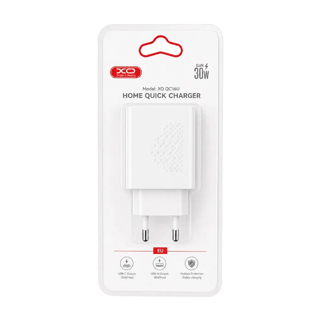 Зарядний пристрій XO QC16U 1xUSB-C PD30W + 1xUSB QC3.0 GaN white (XO-QC16U) - фото 4
