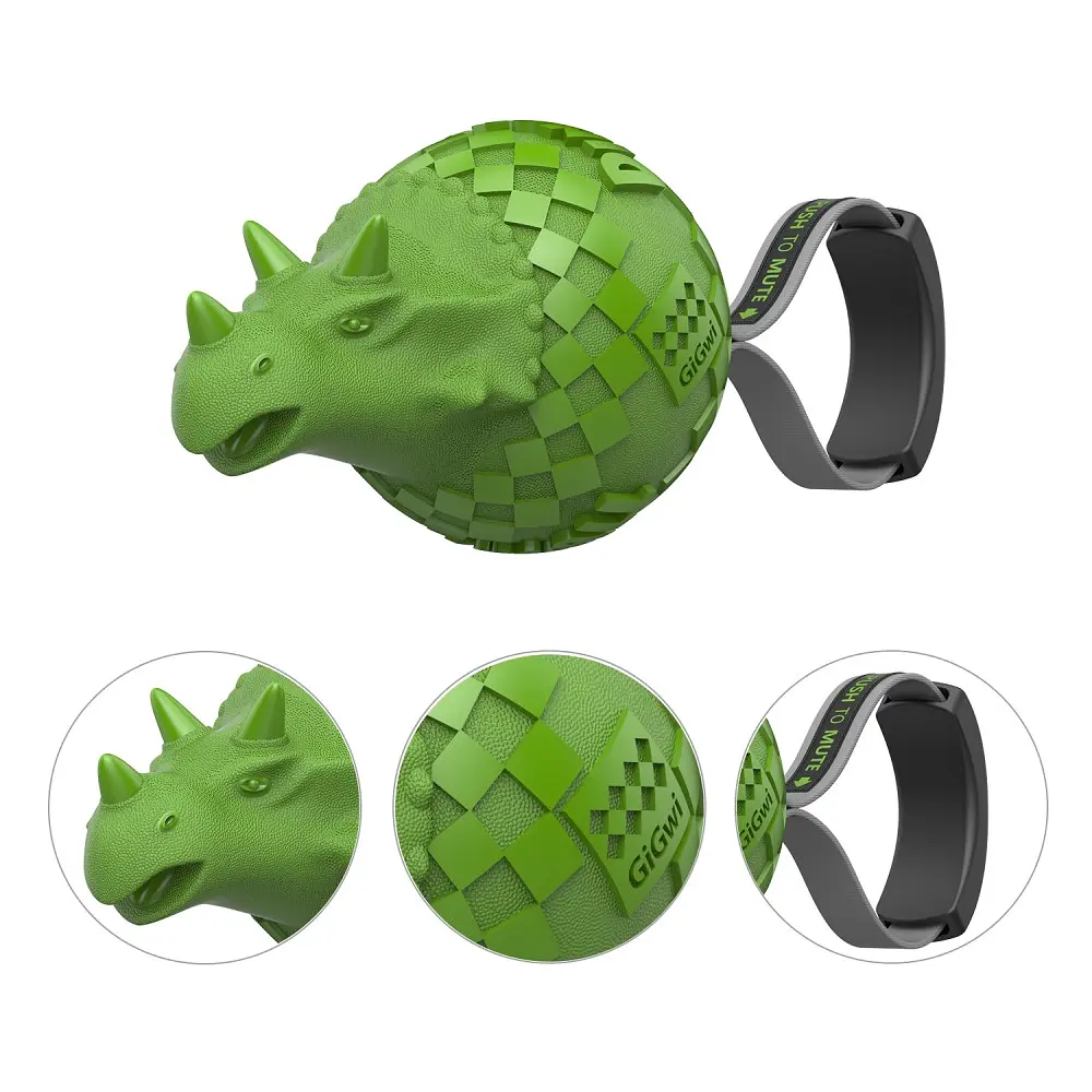 Іграшка для Собак Gigwi Dinoball Динозавр Зелений зі звуком, що відключається 14 см - фото 5