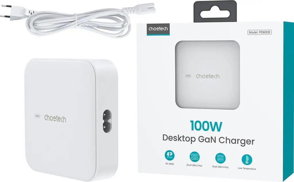 Мережевий зарядний пристрій Choetech PD8008 100W Desktop GaN Charger White (PD8008-EU-WH) [100838] - фото 7
