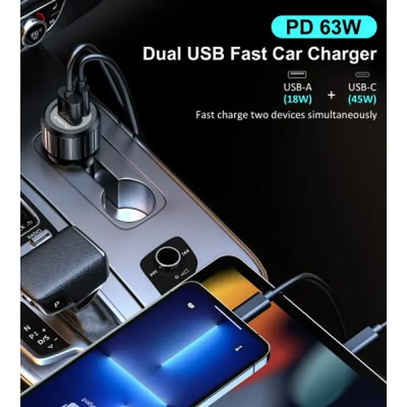 Зарядний пристрій Choetech car USB-A/USB-C 63W QC3.0/PD/PPS black (TC0010-BK) - фото 6