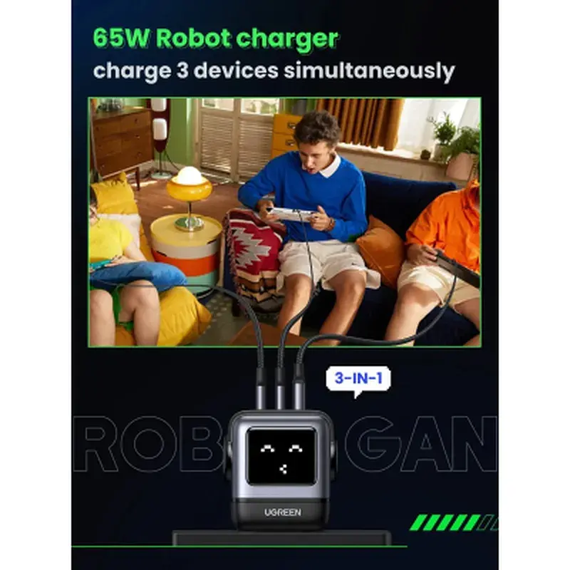Зарядний пристрій Ugreen 1xUSB + 2xUSB-C 65W GaN CD361 gray (25685B) - фото 10