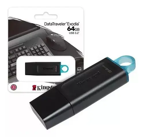 Флеш накопичувач Kingston DataTraveler Exodia 64GB (DTX/64GB) з кільцем для ключів чорно-блакитний - фото 3