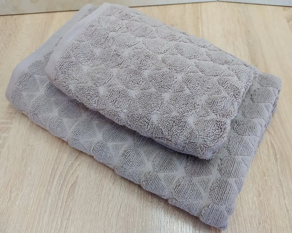 Набір турецьких махрових рушників 50х90+70х140 Gulcan Jacquard Cotton Lux Damla Dark Bej - фото 3
