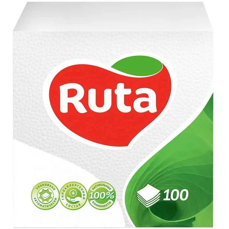 Серветки паперові Ruta 1 шар білі 33 х 33 см 100 шт.