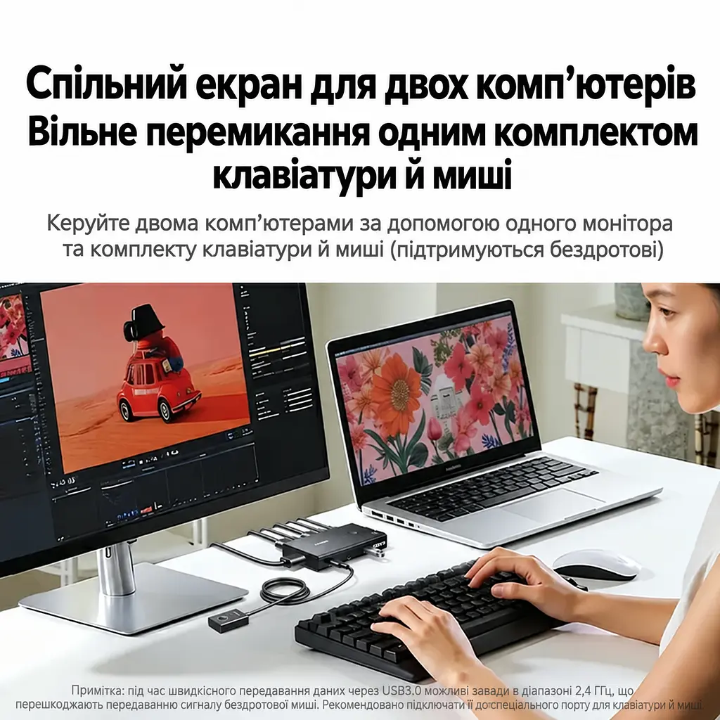 HDMI KVM-перемикач UGREEN AK502 2 ПК на 1 монітор зі спільними клавіатурою та мишею входи HDMI 2.0 та USB-A 4K 60 Гц 2K 144 Гц 1080p 240 Гц (75246) - фото 9