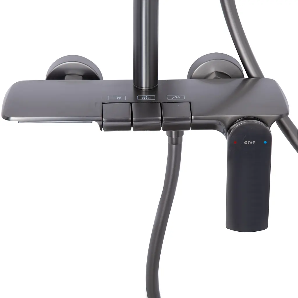 Душова система універсальна Qtap Slavonice на три споживача (з виливом) QTSLA111GMB45905 Gunmetal Black PVD, Шліфований чорний хром - фото 11