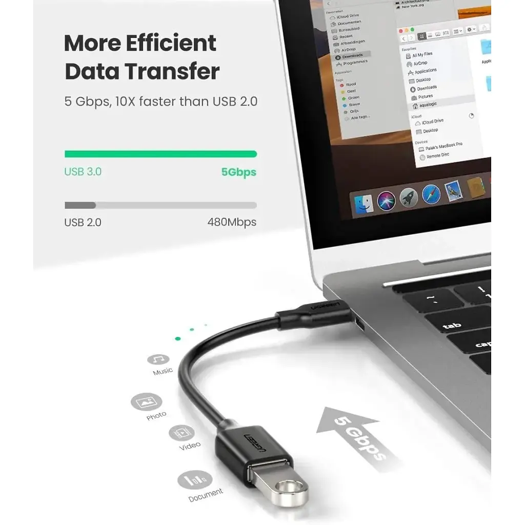 Перехідник OTG USB 3.0 AF to USB-C US154 black Ugreen (30701) - фото 3