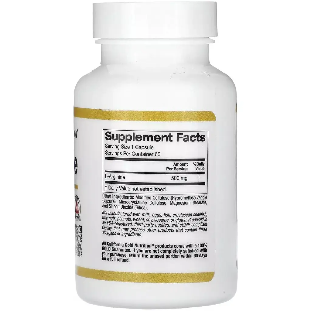 L-Аргінін California Gold Nutrition L-Arginine 500 мг 60 вегетаріанських капсул - фото 2
