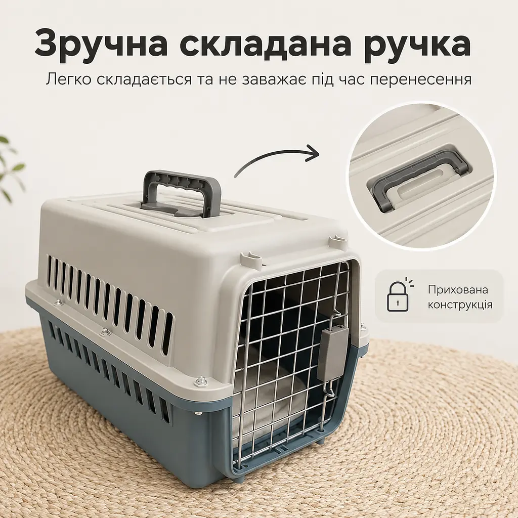Переноска для котів і собак до 12 кг 48×32×30 - вентильована з комплектом (підвісна миска та пластикова підлога) KT8002002 - фото 9