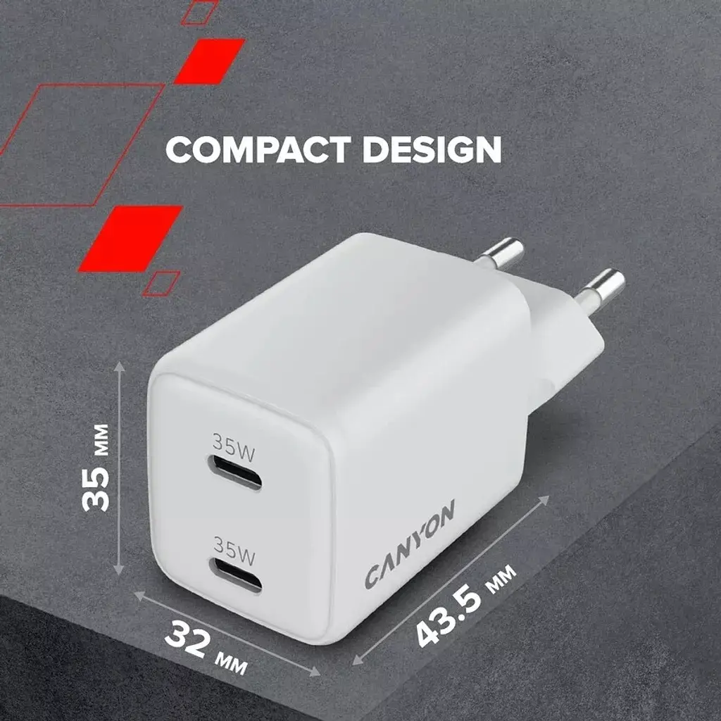 Зарядний пристрій Canyon CU35CC GaN 35 Вт 2xPD EU білий (CNS-CUW35CC) - фото 9