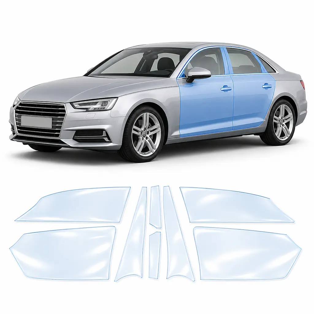 Антигравійна захисна бронеплівка за лекалами для Audi A4 B9 2015-2019 - зони дверей і стійки вікон