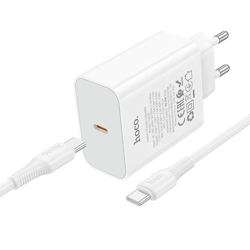 Адаптер мережевий HOCO C to C Cable Source single port PD charger set C162A | 1Type-C, 40W/3A, PD/QC| - фото 2