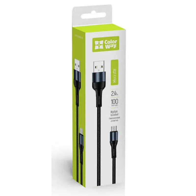 Дата кабель USB 2.0 AM to Micro 5P 1.0m nylon black ColorWay (CW-CBUM045-BK) - фото 7