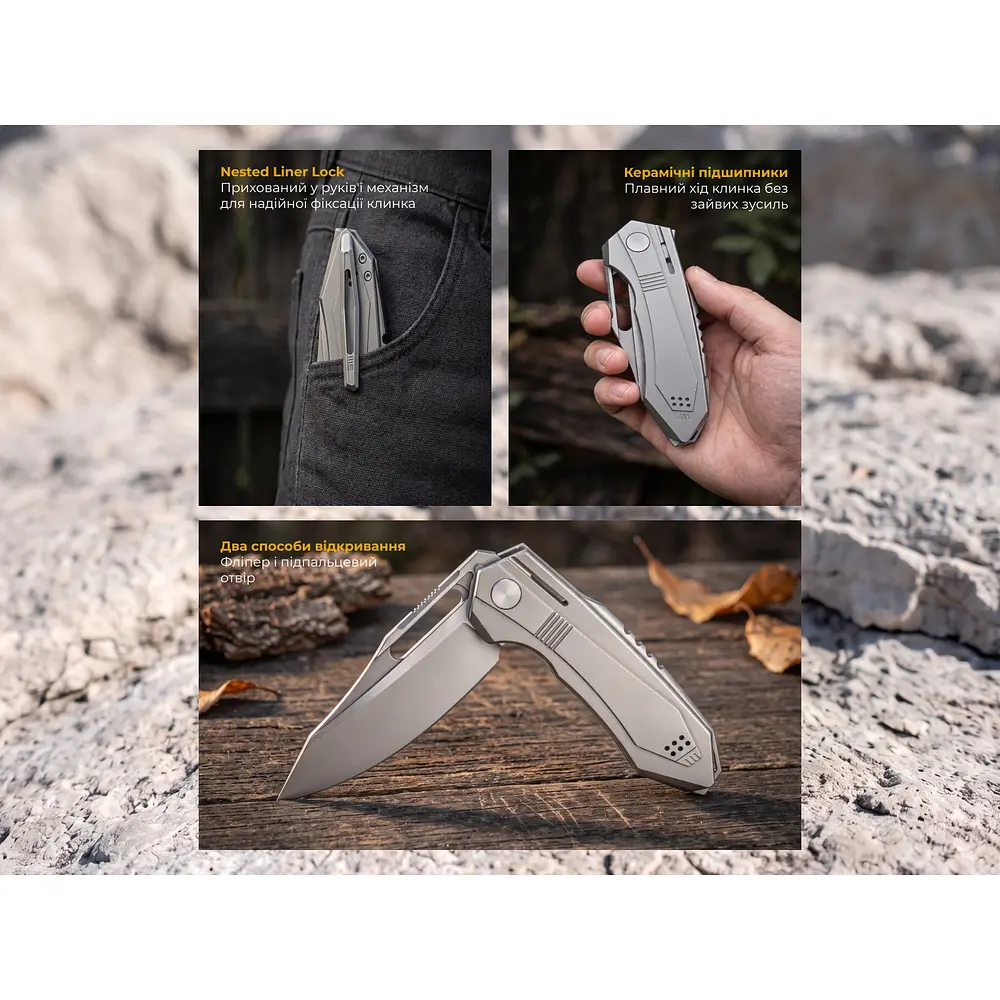 Ніж складаний туристичний Weknife Bogey (9.3 см) Bohler M390 / Titanium сірий - фото 12