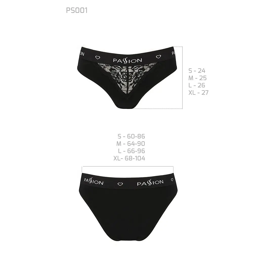 Трусики з широкою гумкою і мереживом Passion PS001 PANTIES XL, black - фото 6