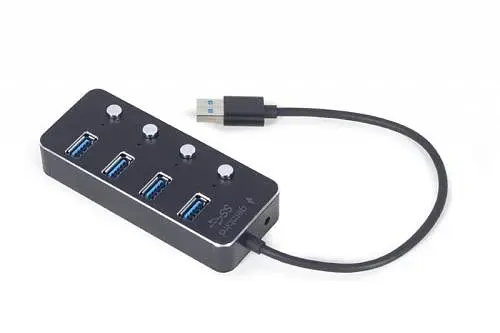 Хаб USB Gembird UHB-U3P4P-01, Black, USB 3.1 - 4xUSB 3.0, кабель 24 см, алюмінієвий корпус - фото 2