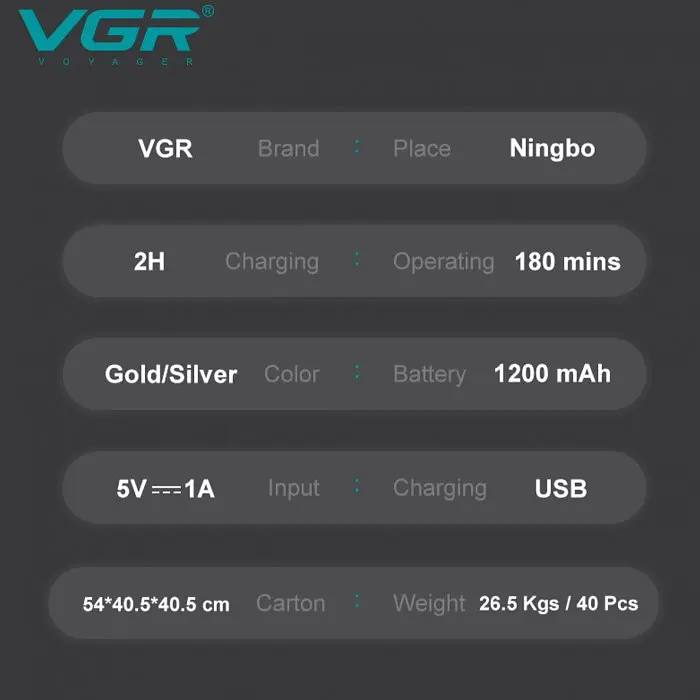 Електробритва VGR V-350 шейвер, подвійне лезо, 2 насадки, LED-дисплей Сірий - фото 3