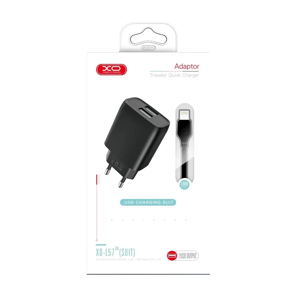 Зарядний пристрій XO L54 2xUSB 12W + cable USB to Lightning black (XO-L57-LGHT-BK) - фото 5