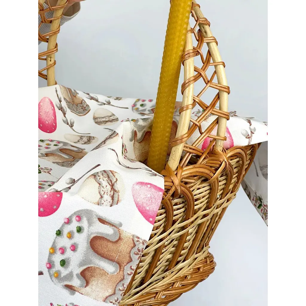 Пасхальная корзина Галичина коричневая с водоотталкивающим полотенцем 70х40 см Пасхальная пасочка розовая и свечой - фото 5