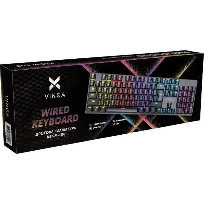 Клавіатура Vinga KBGM-100 LED Blue Switch USB Black (KBGM-100 Black) - фото 8