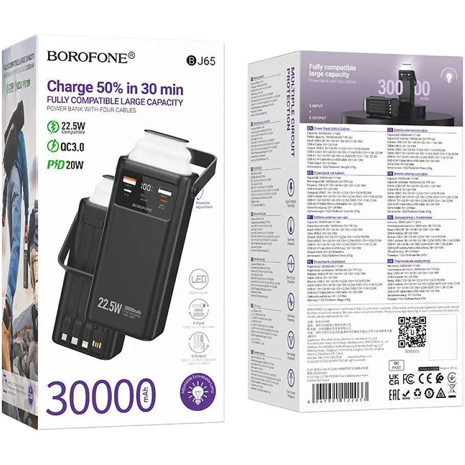 Зовнішній акумулятор Borofone BJ65 30000mAh 22.5W Black [161204] - фото 6