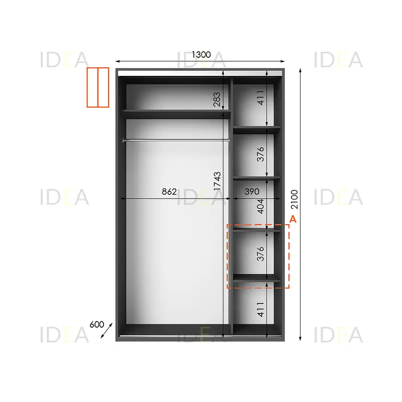Шафа-купе Idea серія 5 130 x 60 x 210 см Антрацит - фото 2