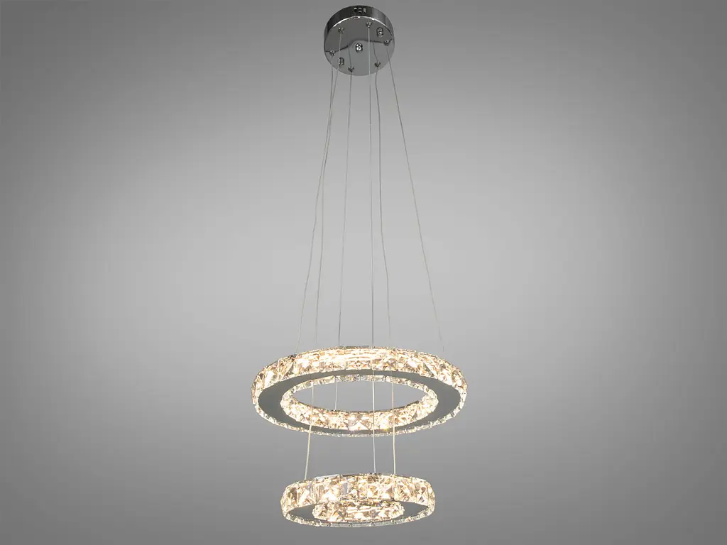 Люстра стельова LED Diasha 7206-3W/300+200HR "Кришталеві кільця", 30W, хром, для вітальні, коридору, кухні - фото 2
