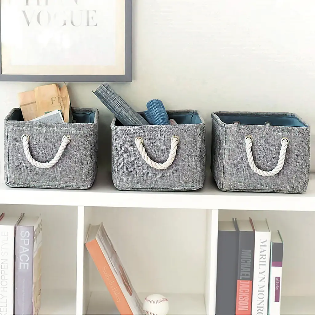 Ящик для хранения МВМ My Home M с ручками текстильный 250х350х170 мм серый (TH-12 M GRAY) - фото 2