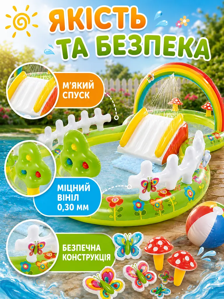 Дитячий надувний ігровий центр-басейн з гіркою та фонтаном 290×180×104 см (49676002) - фото 5