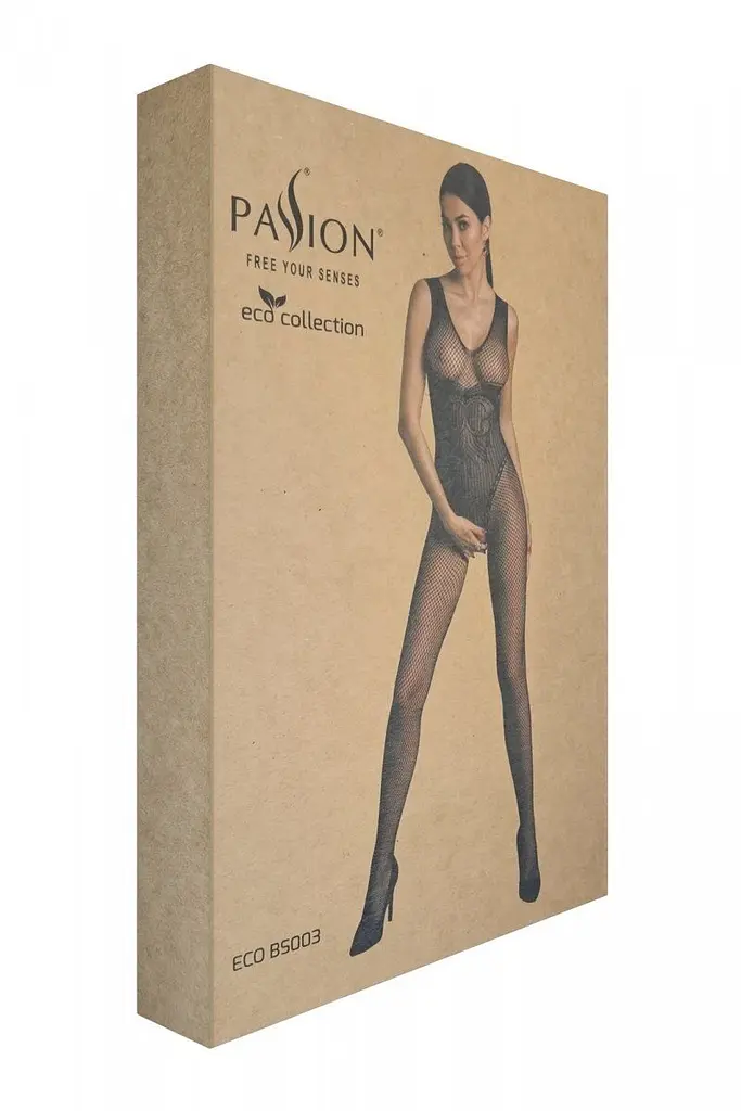 Бодістокінг Passion ECO BS003, чорний, One Size, відкрита промежина, імітація корсета і панчіх - фото 6