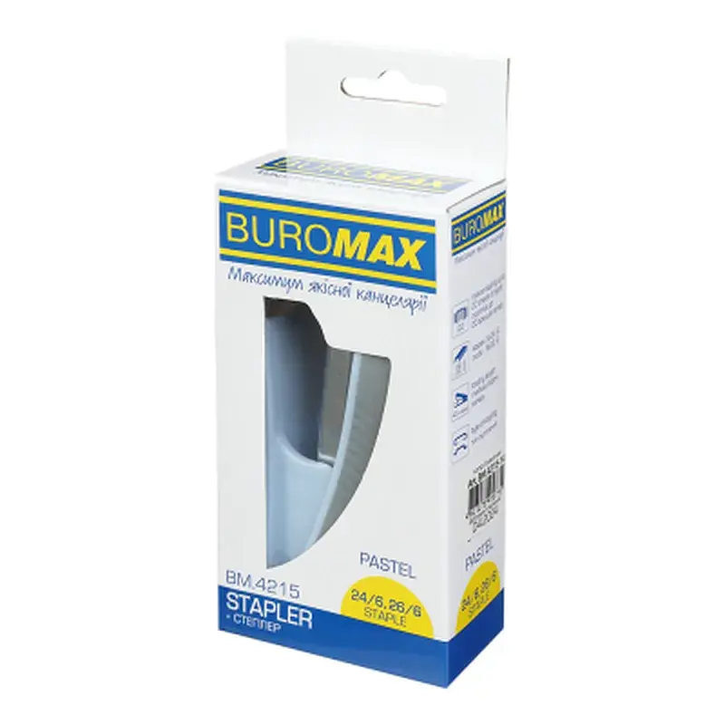 Степлер Buromax пластиковий PASTEL, 20 аркушів, (скоби №24, 26), 111 х 62 х 32 мм, блакитний (BM.4215-14) - фото 5
