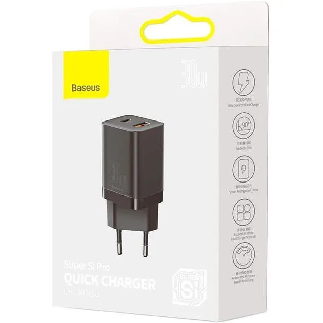 Зарядний пристрій Baseus Super Si Pro Quick Charger USB/Type-C 30W Black (CCSUPP-E01) - фото 6