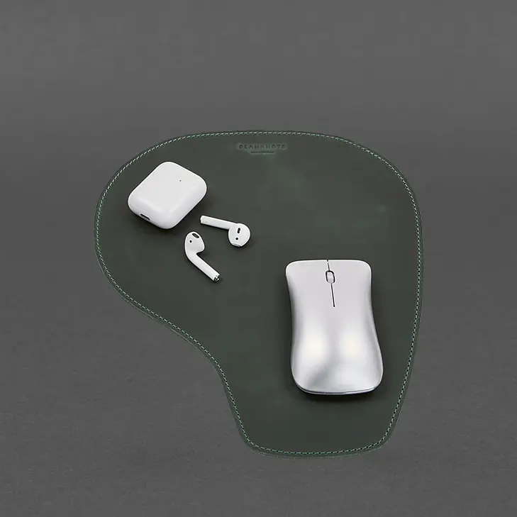 Коврик для мышки "Грушка" из натуральной кожи зеленый Crazy Horse - фото 7