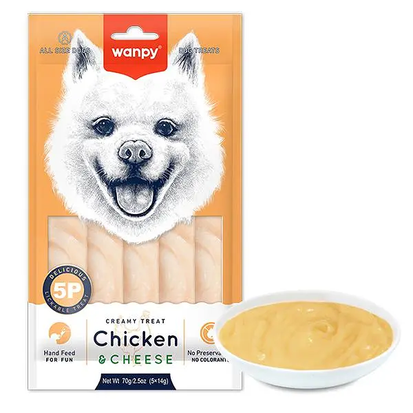 Wanpy Creamy Lickable Treat Chicken&Cheese ВАНПІ КУРКА СИР рідкі ласощі для собак, 5 шт по 14 г