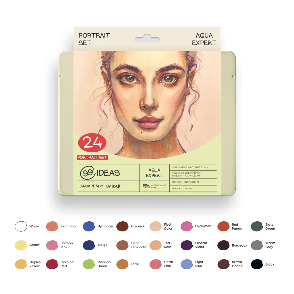Набір олівців акварельних 99IDEAS "Aqua Expert" 24 кольори, Portrait Set, металева коробка, 99AE-24PORT - фото 3