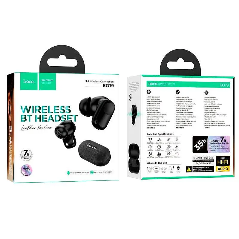 Беспроводные наушники Hoco EQ19 Duke V true wireless BT headset, BT5.4, 40mAh, 400mAh, 7h, black - фото 2