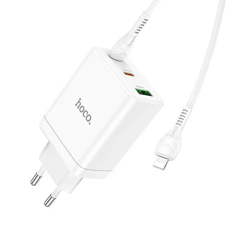 Адаптер мережевий HOCO Type-C to Lightning cabel Start three-port charger N33 білий - фото 4