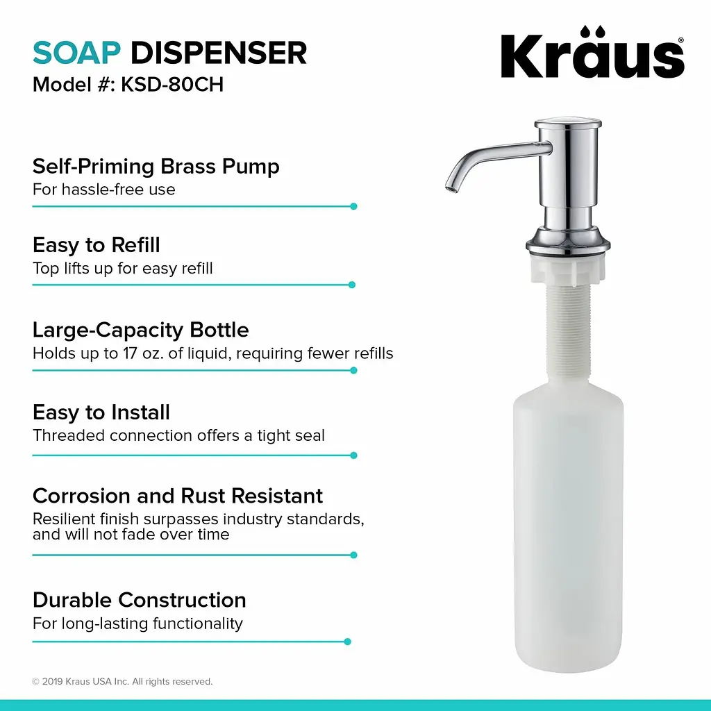 Дозатор для миючого засобу Kraus KSD-80CH, Хром - фото 3
