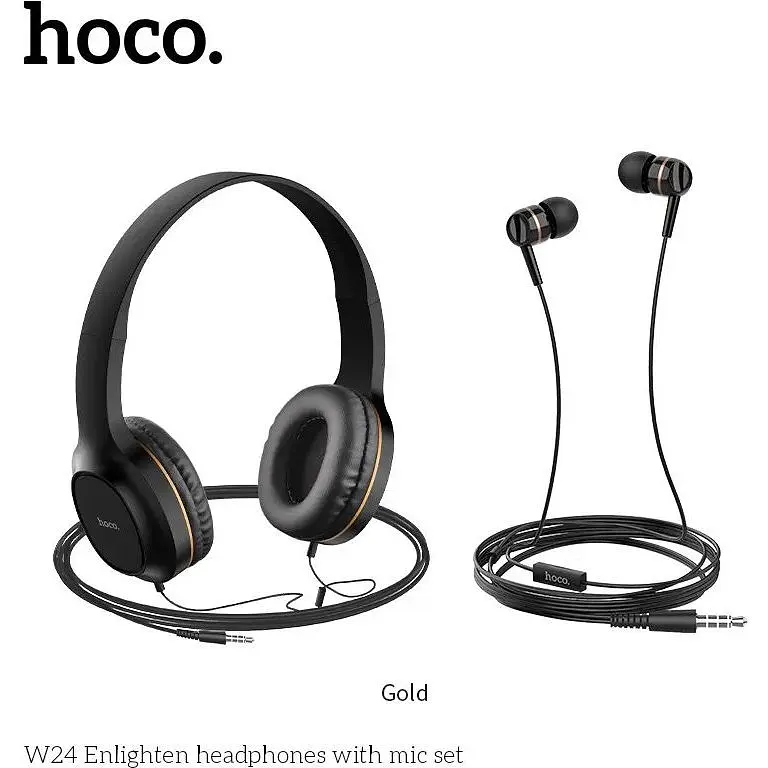 Пара наушников Hoco Enlighten W24 накладные и вставные черные с фиолетовым - фото 6