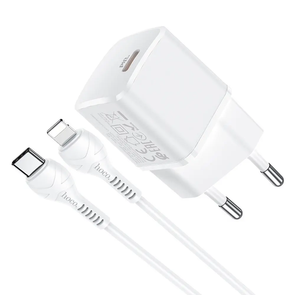 Зарядний пристрій Hoco N10 Type-C PD 20W білий + кабель Type-C to Lightning - фото 3