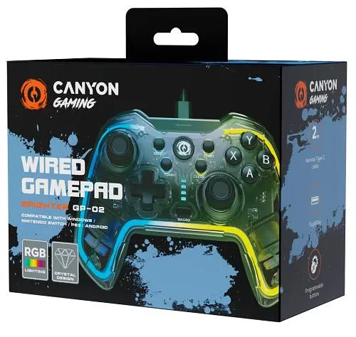 Геймпад Canyon GP-02 для ПК/PS3/Android/Nintendo Switch 22 кнопки подвійна вібрація RGB підсвічування 2 м Blue/Yellow (CND-GP02) - фото 2