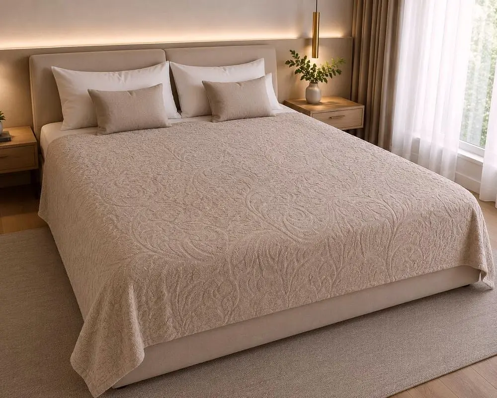 Простирадло махрове жакардове Parisa Home 150х200 щільність 400 г/м2 пудра