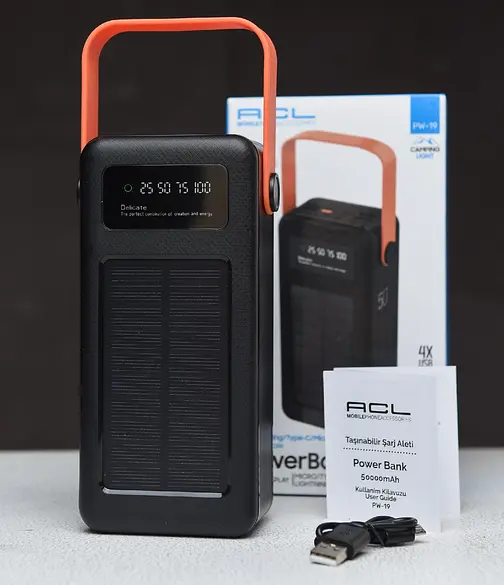 Универсальная зарядная батарея ACL PW-19 50000mAh + солнечная панель + фонарик (Черный) - фото 8