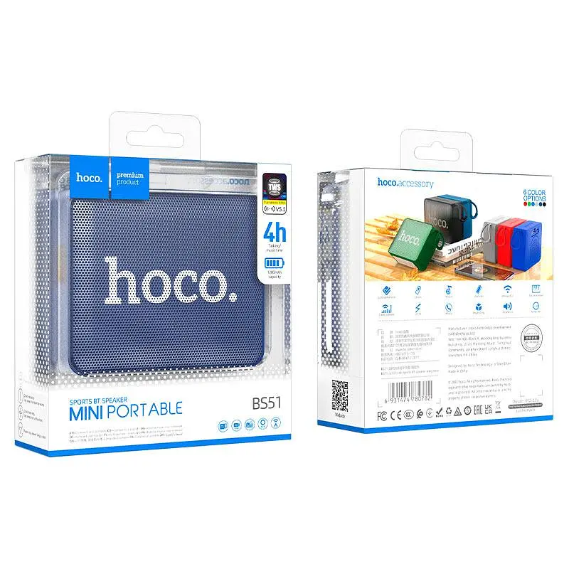 Портативна акустика Hoco Gold brick BS51 бездротова темно-синя - фото 2