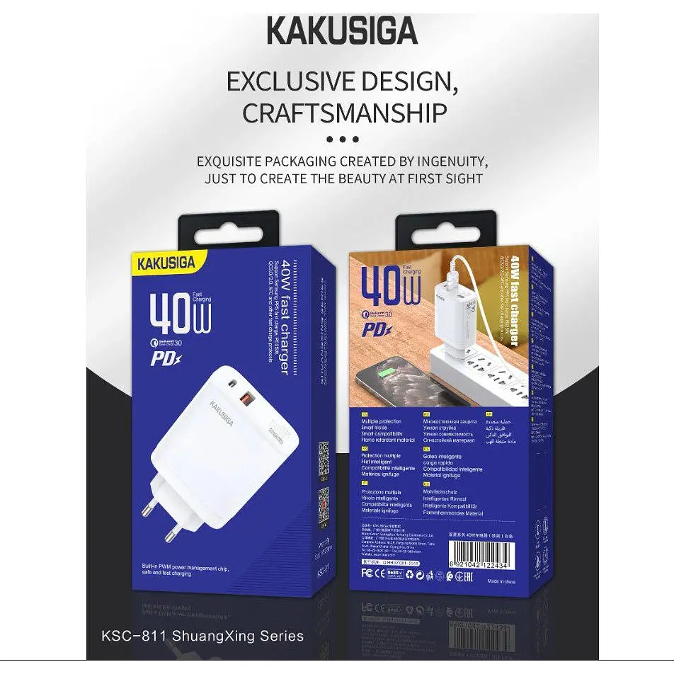 Зарядний пристрій для смартфона Kakusiga KSC811 dual port 40W QC3.0 + кабель 3А - фото 5