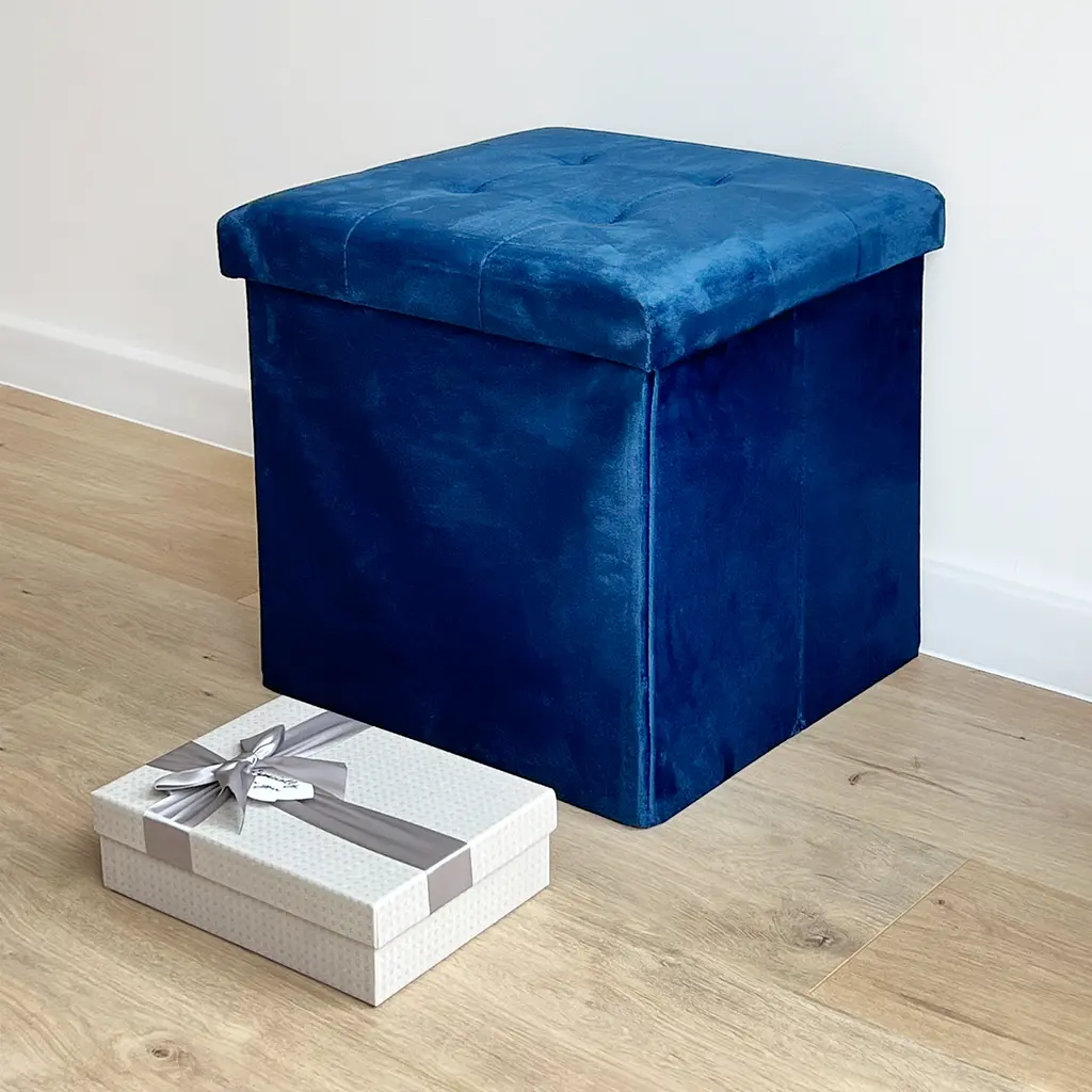 Пуф для зберігання МВМ My Home велюровий 380х380х380 мм синій (TH-05 BLUE) - фото 4