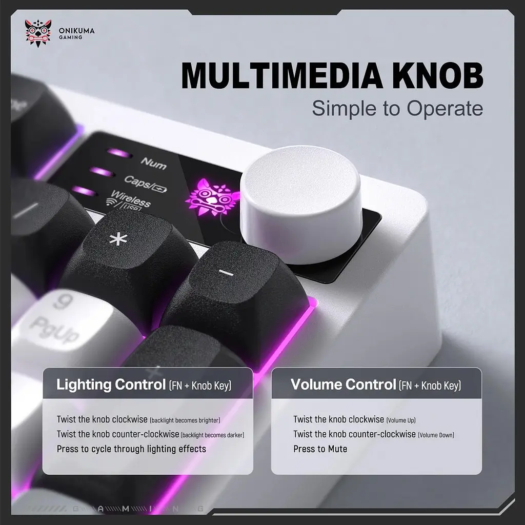 Клавіатура Onikuma бездротова ігрова з RGB підсвіткою MT-92 геймерська мембранна Bluetooth для ігор та ПК - фото 5