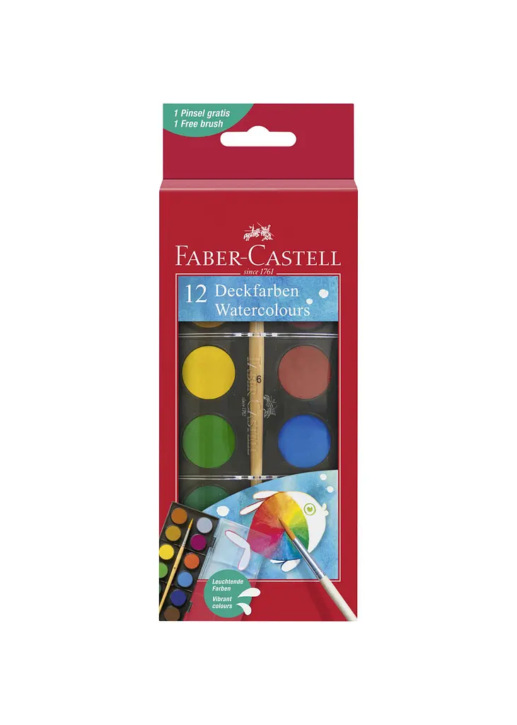 Фарби акварельні 12 кол. FABER CASTELL D24 мм з пензликом (125017)